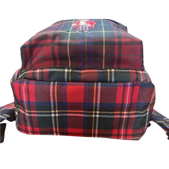 Polo Ralph Lauren Embroidered Bear Backpack Red Stewart Plaid Travel School Bag - Picture 8 of 10